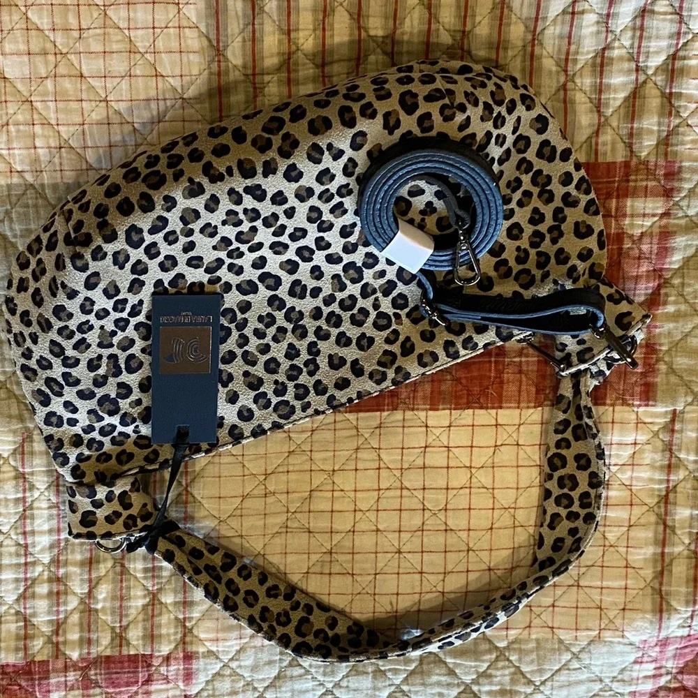 LEATHER Made in Italy Animal Print Shoulder BAG Leopard Laura DiMaggio NEW